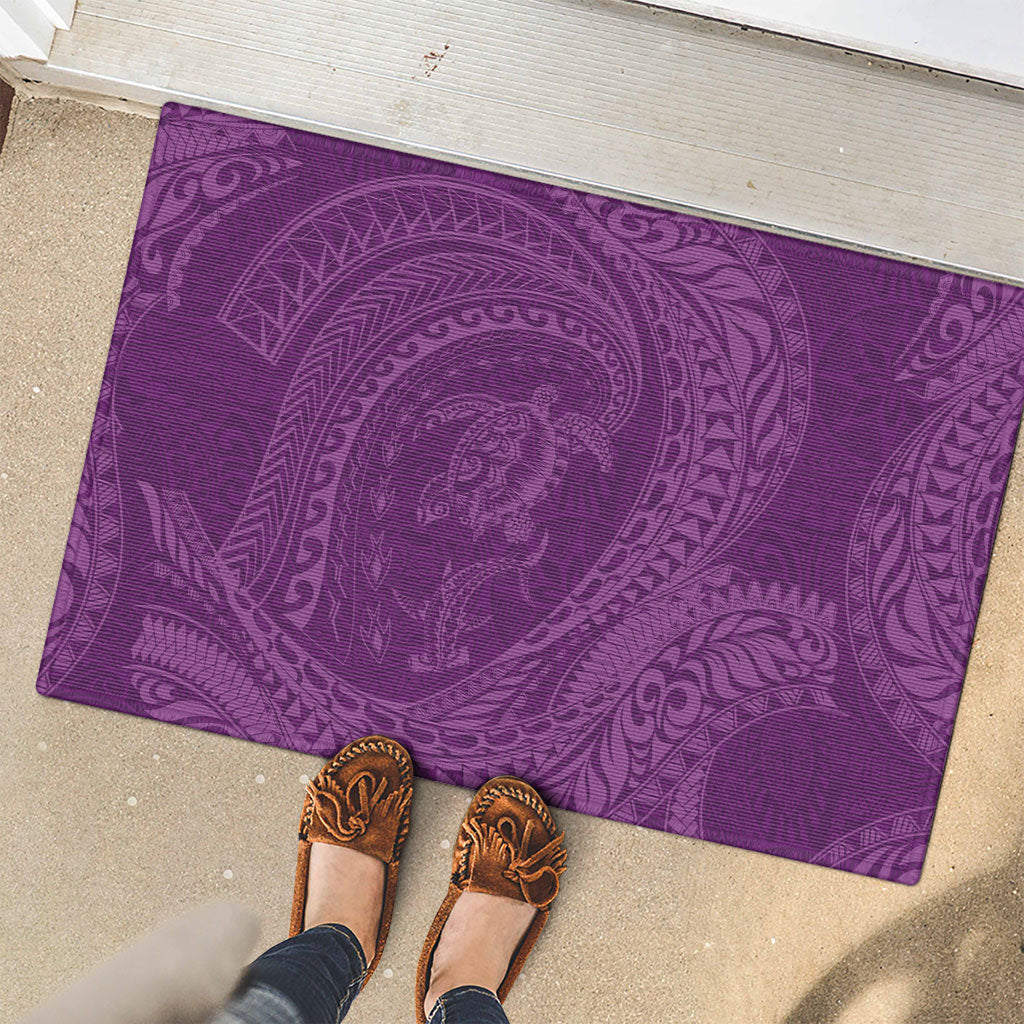 Hawaiian Turtle and Shark Rubber Doormat Kakau Tribal with Polynesian Pattern Pink Color