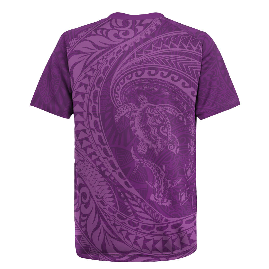 Hawaiian Turtle and Shark Rugby Jersey Kakau Tribal with Polynesian Pattern Pink Color