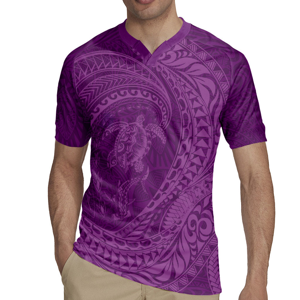 Hawaiian Turtle and Shark Rugby Jersey Kakau Tribal with Polynesian Pattern Pink Color