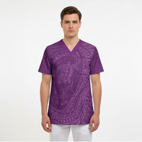 Hawaiian Turtle and Shark Scrub Top Kakau Tribal with Polynesian Pattern Pink Color