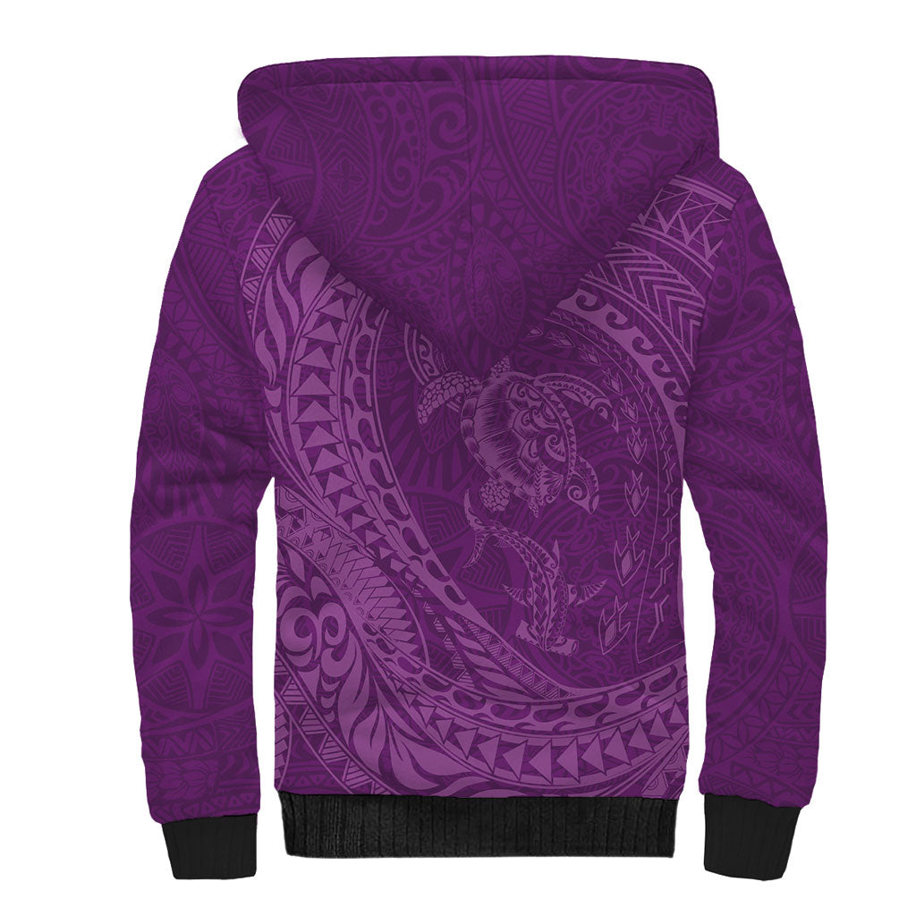 Hawaiian Turtle and Shark Sherpa Hoodie Kakau Tribal with Polynesian Pattern Pink Color