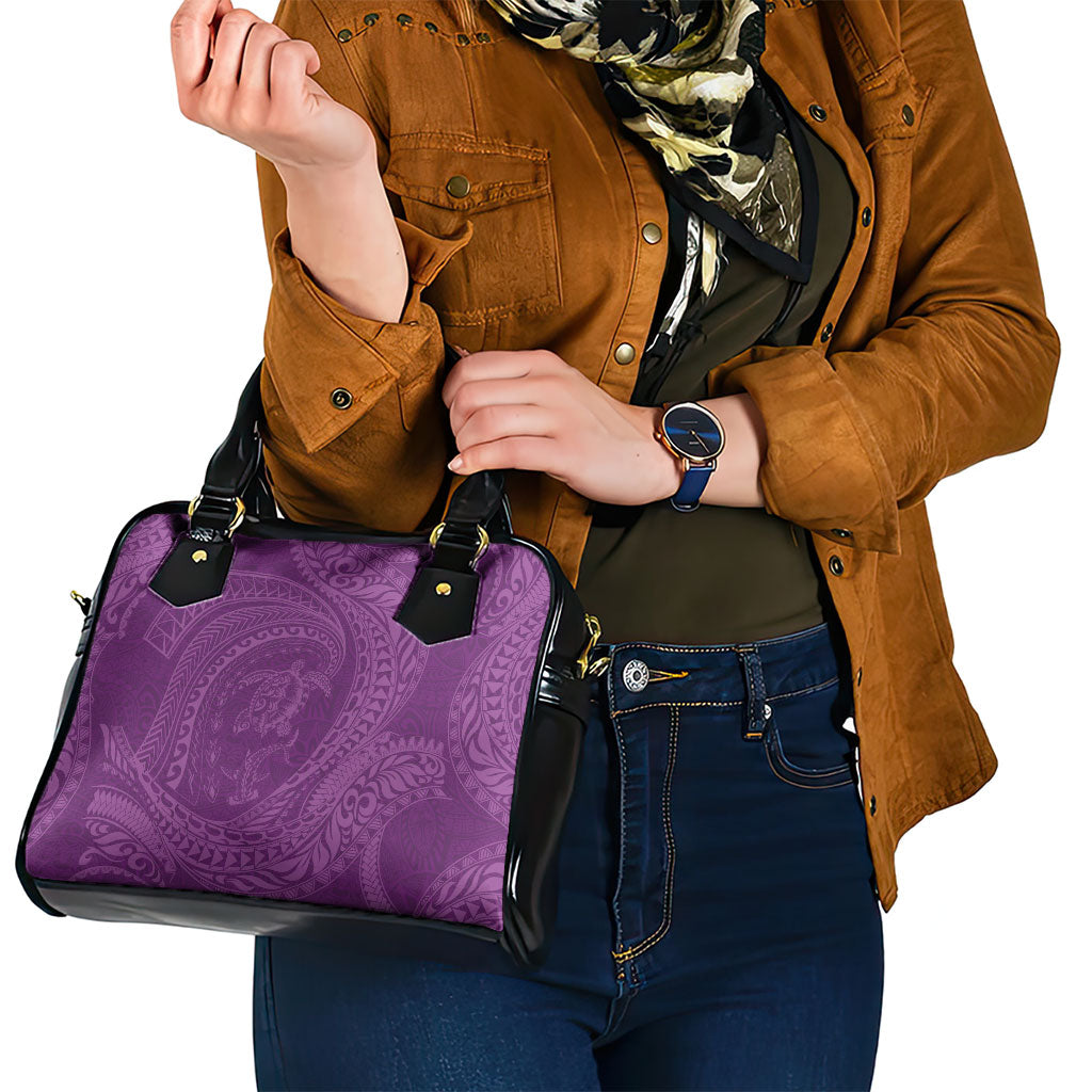 Hawaiian Turtle and Shark Shoulder Handbag Kakau Tribal with Polynesian Pattern Pink Color