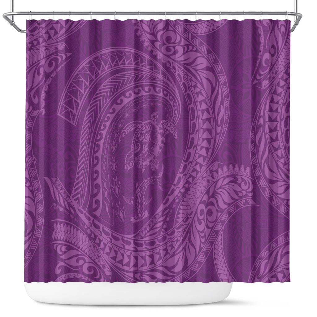 Hawaiian Turtle and Shark Shower Curtain Kakau Tribal with Polynesian Pattern Pink Color