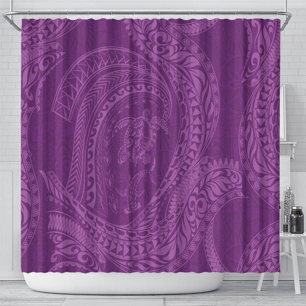 Hawaiian Turtle and Shark Shower Curtain Kakau Tribal with Polynesian Pattern Pink Color