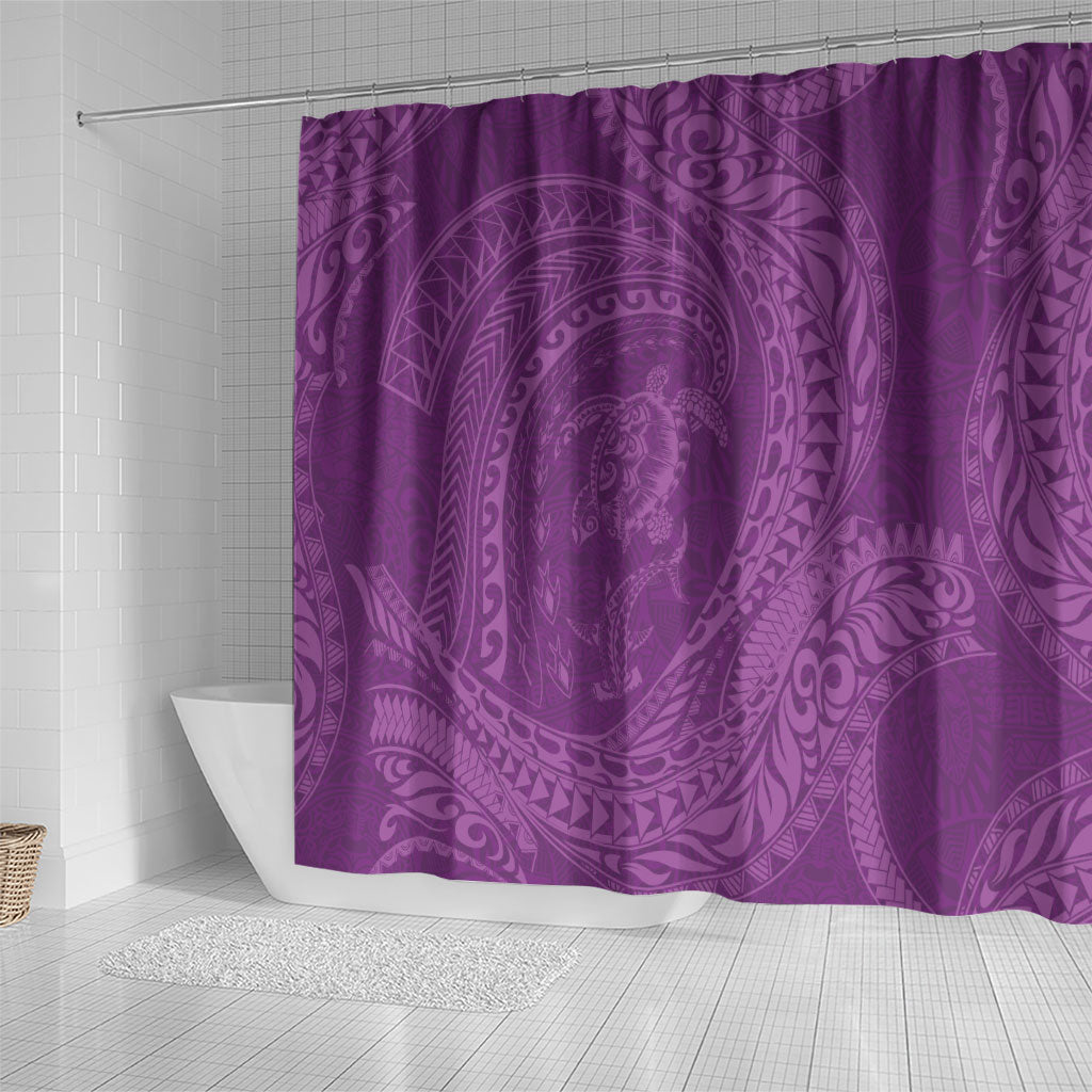 Hawaiian Turtle and Shark Shower Curtain Kakau Tribal with Polynesian Pattern Pink Color