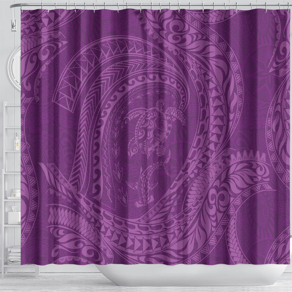 Hawaiian Turtle and Shark Shower Curtain Kakau Tribal with Polynesian Pattern Pink Color