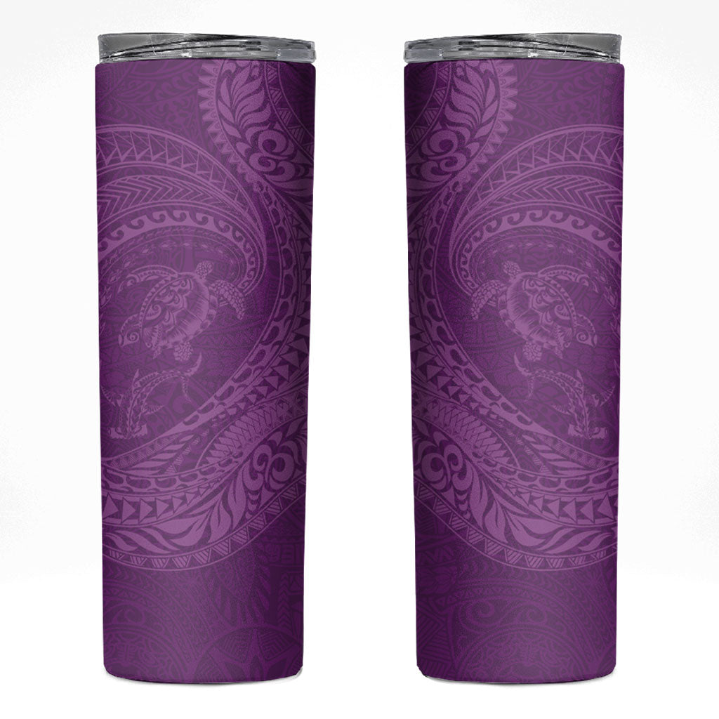 Hawaiian Turtle and Shark Skinny Tumbler Kakau Tribal with Polynesian Pattern Pink Color