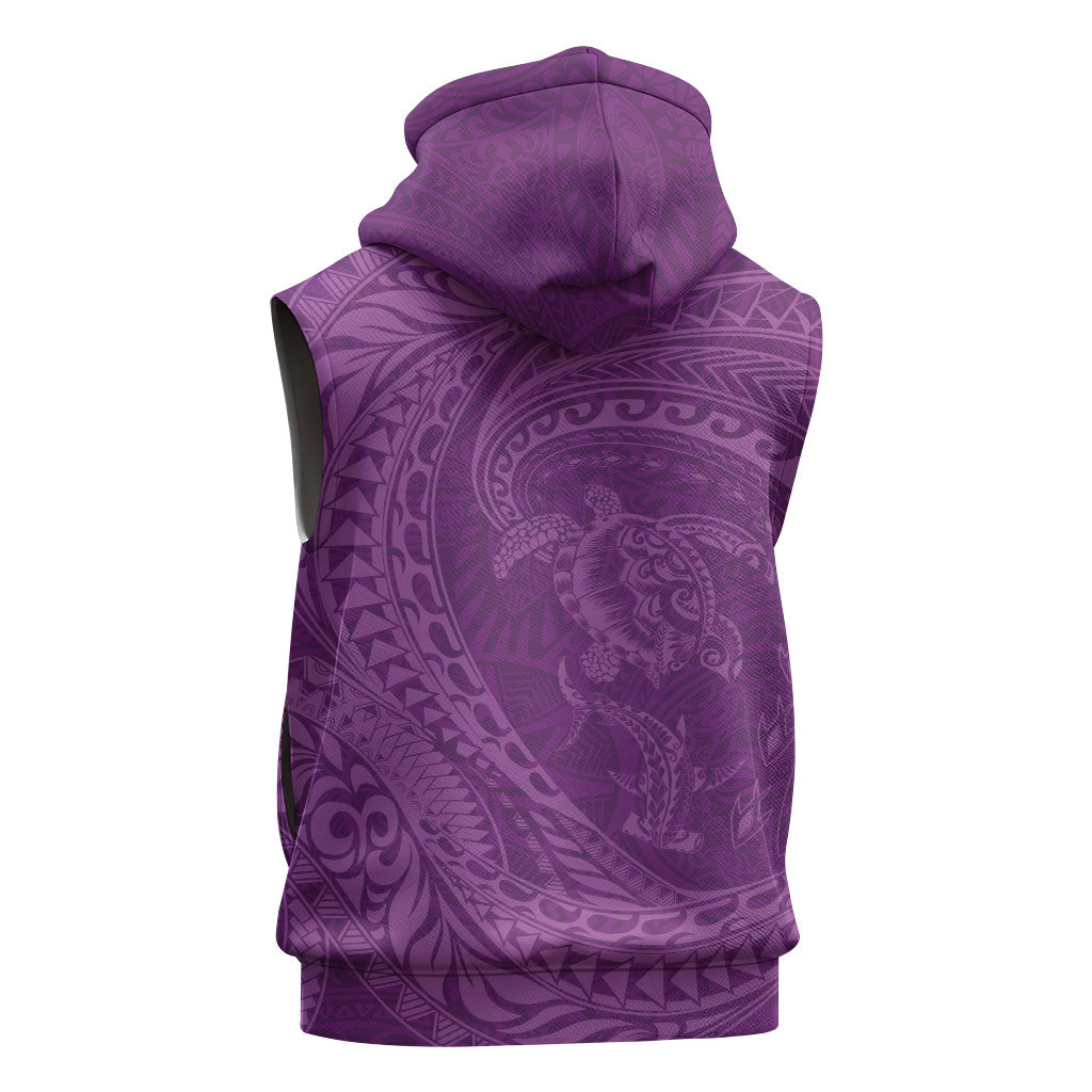 Hawaiian Turtle and Shark Sleeveless Hoodie Kakau Tribal with Polynesian Pattern Pink Color
