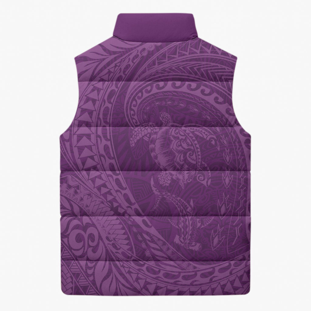Hawaiian Turtle and Shark Sleeveless Puffer Jacket Kakau Tribal with Polynesian Pattern Pink Color