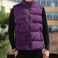 Hawaiian Turtle and Shark Sleeveless Puffer Jacket Kakau Tribal with Polynesian Pattern Pink Color