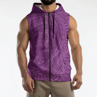 Hawaiian Turtle and Shark Sleeveless Zip Hoodie Kakau Tribal with Polynesian Pattern Pink Color