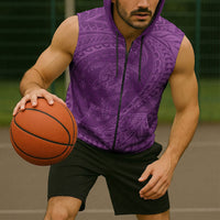 Hawaiian Turtle and Shark Sleeveless Zip Hoodie Kakau Tribal with Polynesian Pattern Pink Color