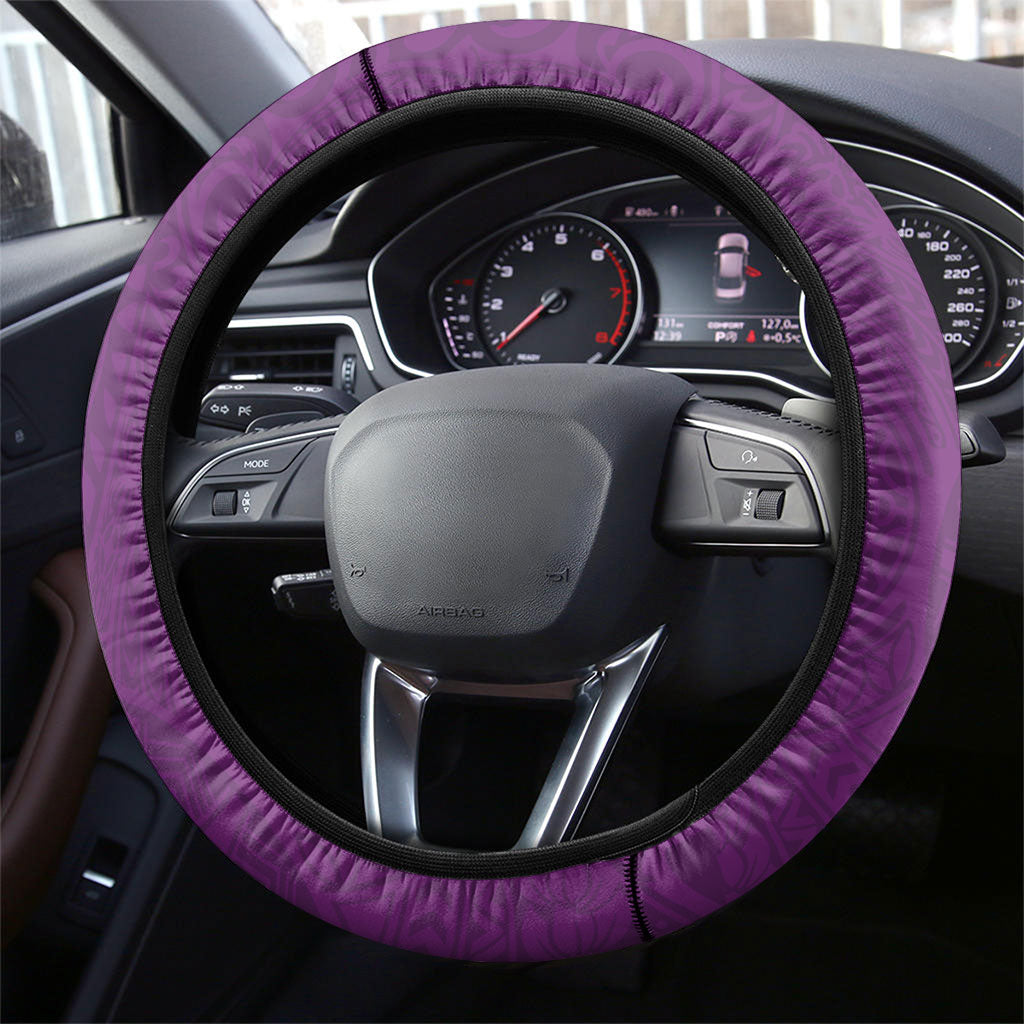 Hawaiian Turtle and Shark Steering Wheel Cover Kakau Tribal with Polynesian Pattern Pink Color