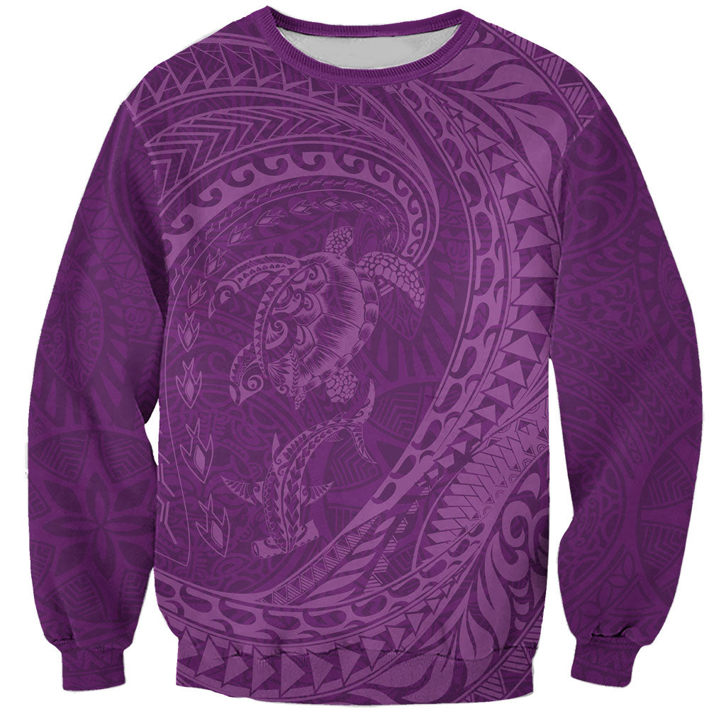 Hawaiian Turtle and Shark Sweatshirt Kakau Tribal with Polynesian Pattern Pink Color