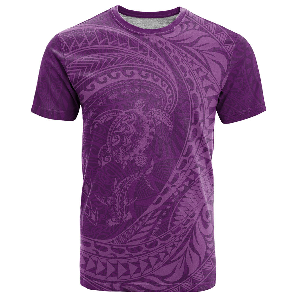 Hawaiian Turtle and Shark T Shirt Kakau Tribal with Polynesian Pattern Pink Color