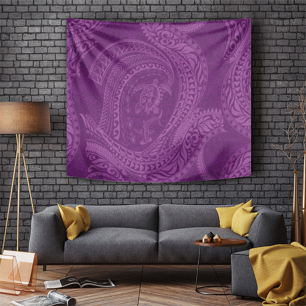 Hawaiian Turtle and Shark Tapestry Kakau Tribal with Polynesian Pattern Pink Color
