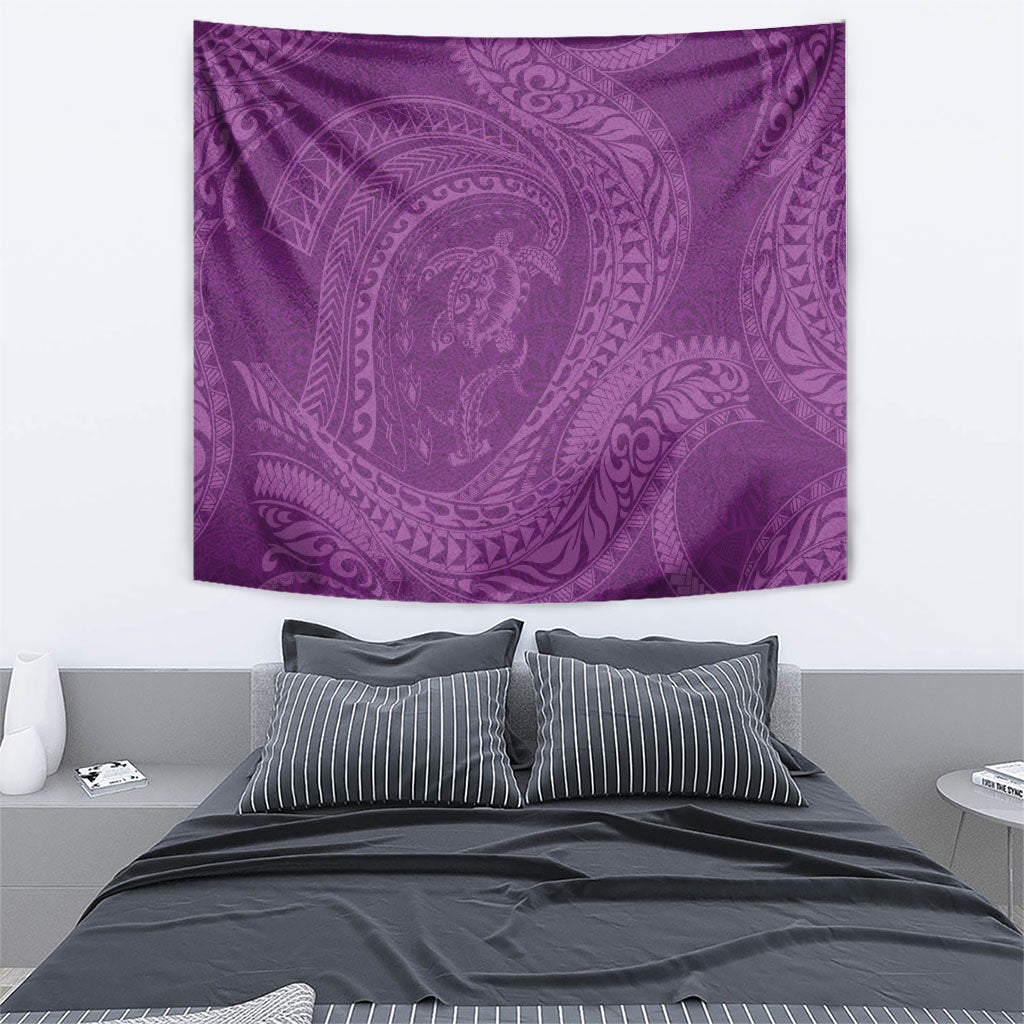 Hawaiian Turtle and Shark Tapestry Kakau Tribal with Polynesian Pattern Pink Color