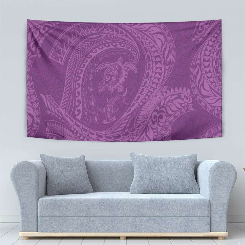 Hawaiian Turtle and Shark Tapestry Kakau Tribal with Polynesian Pattern Pink Color