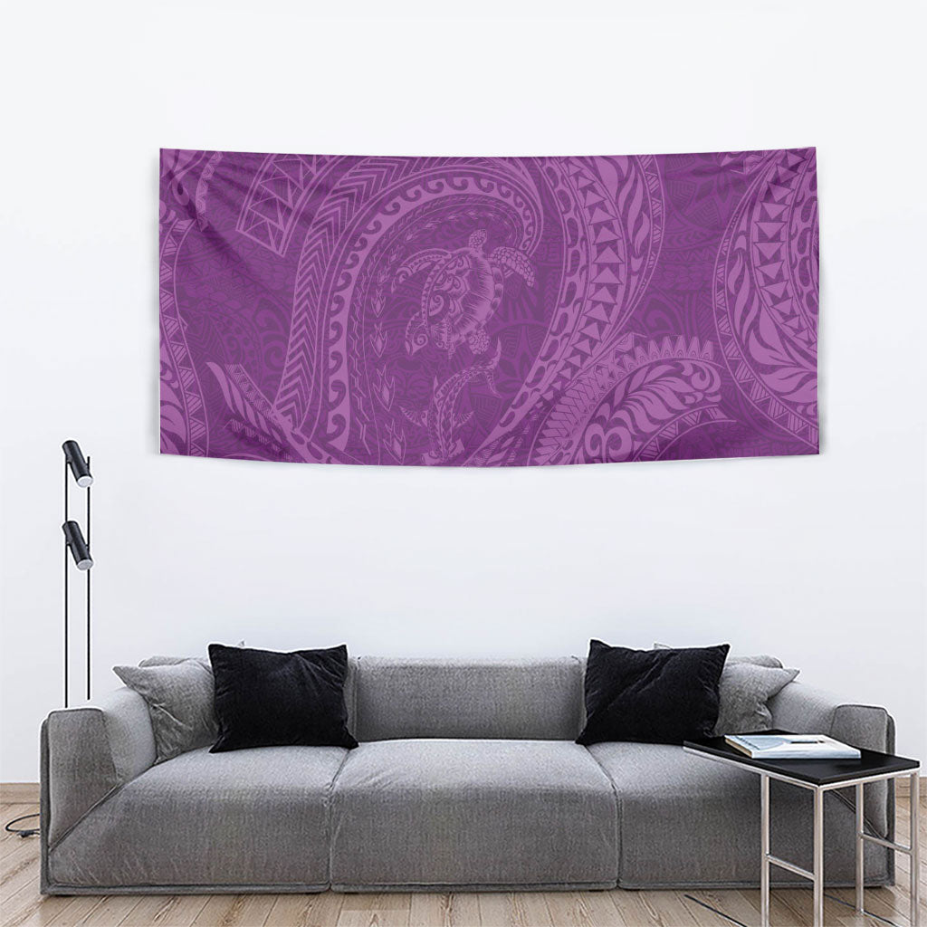 Hawaiian Turtle and Shark Tapestry Kakau Tribal with Polynesian Pattern Pink Color