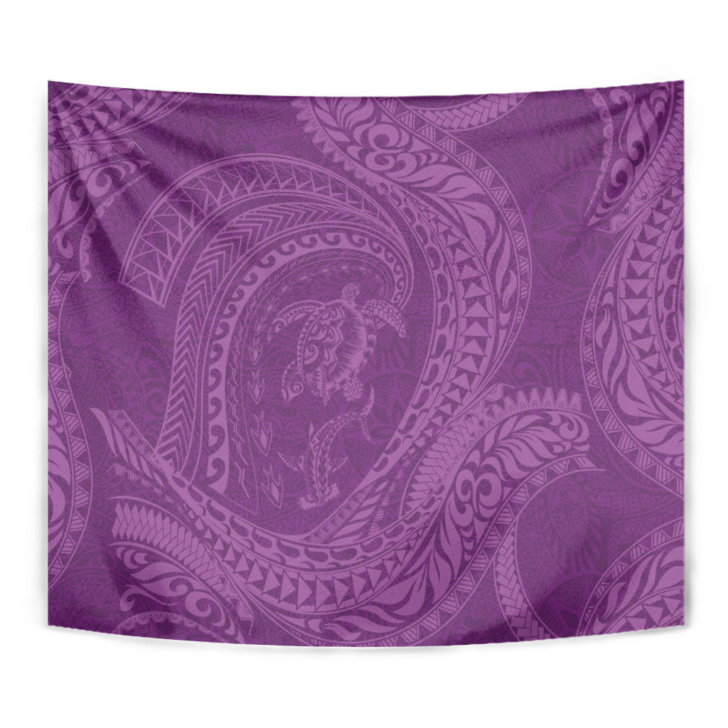 Hawaiian Turtle and Shark Tapestry Kakau Tribal with Polynesian Pattern Pink Color