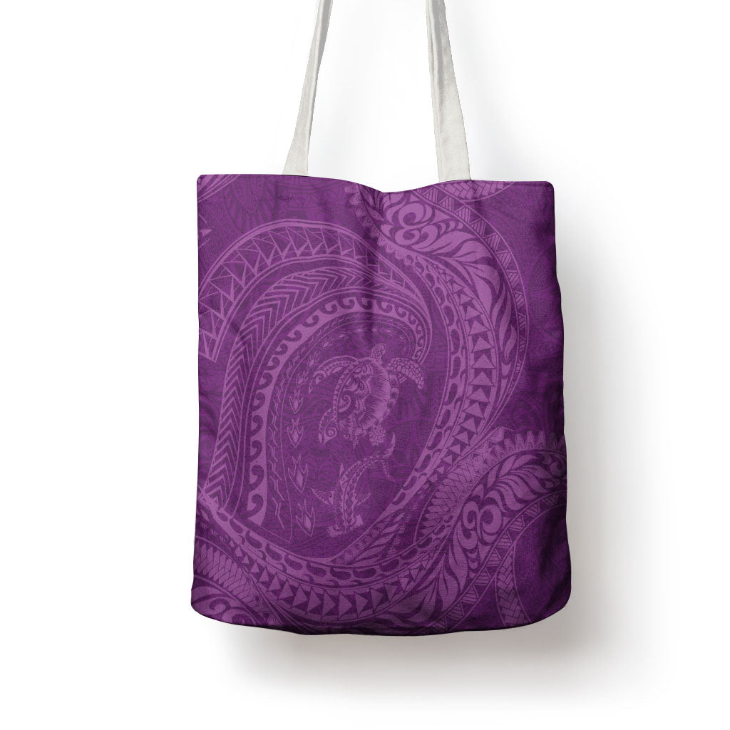 Hawaiian Turtle and Shark Tote Bag Kakau Tribal with Polynesian Pattern Pink Color
