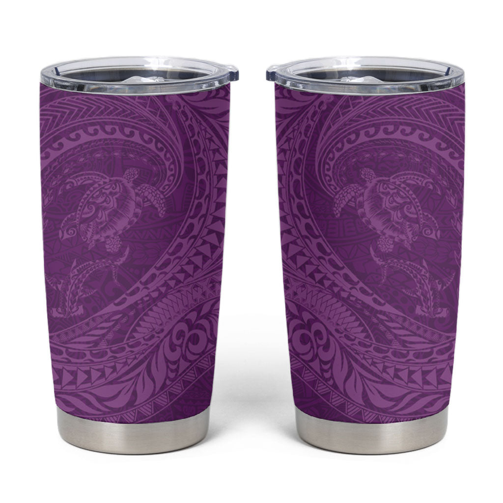 Hawaiian Turtle and Shark Tumbler Cup Kakau Tribal with Polynesian Pattern Pink Color