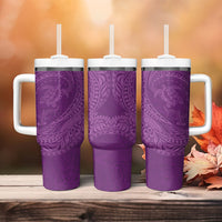 Hawaiian Turtle and Shark Tumbler With Handle Kakau Tribal with Polynesian Pattern Pink Color
