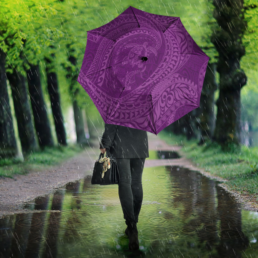 Hawaiian Turtle and Shark Umbrella Kakau Tribal with Polynesian Pattern Pink Color