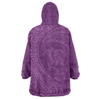 Hawaiian Turtle and Shark Wearable Blanket Hoodie Kakau Tribal with Polynesian Pattern Pink Color