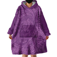 Hawaiian Turtle and Shark Wearable Blanket Hoodie Kakau Tribal with Polynesian Pattern Pink Color