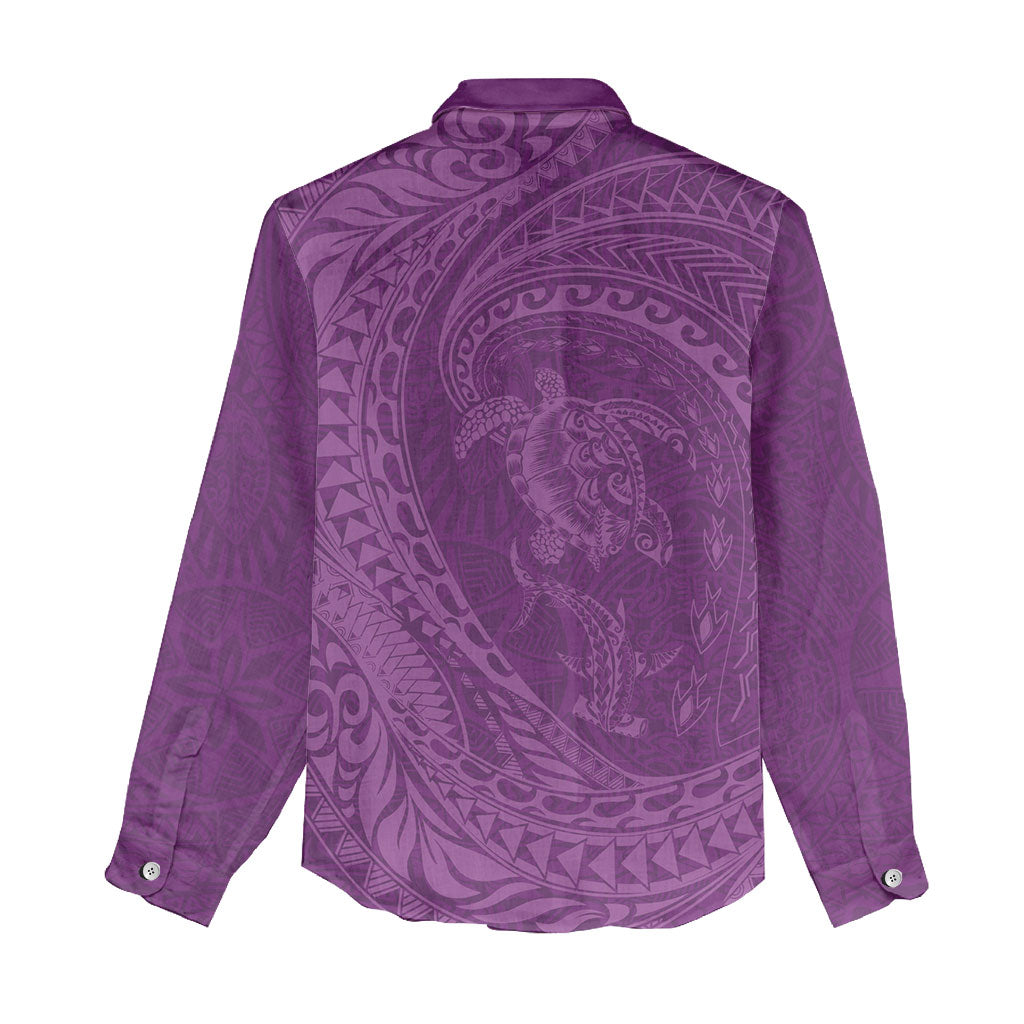 Hawaiian Turtle and Shark Women Casual Shirt Kakau Tribal with Polynesian Pattern Pink Color