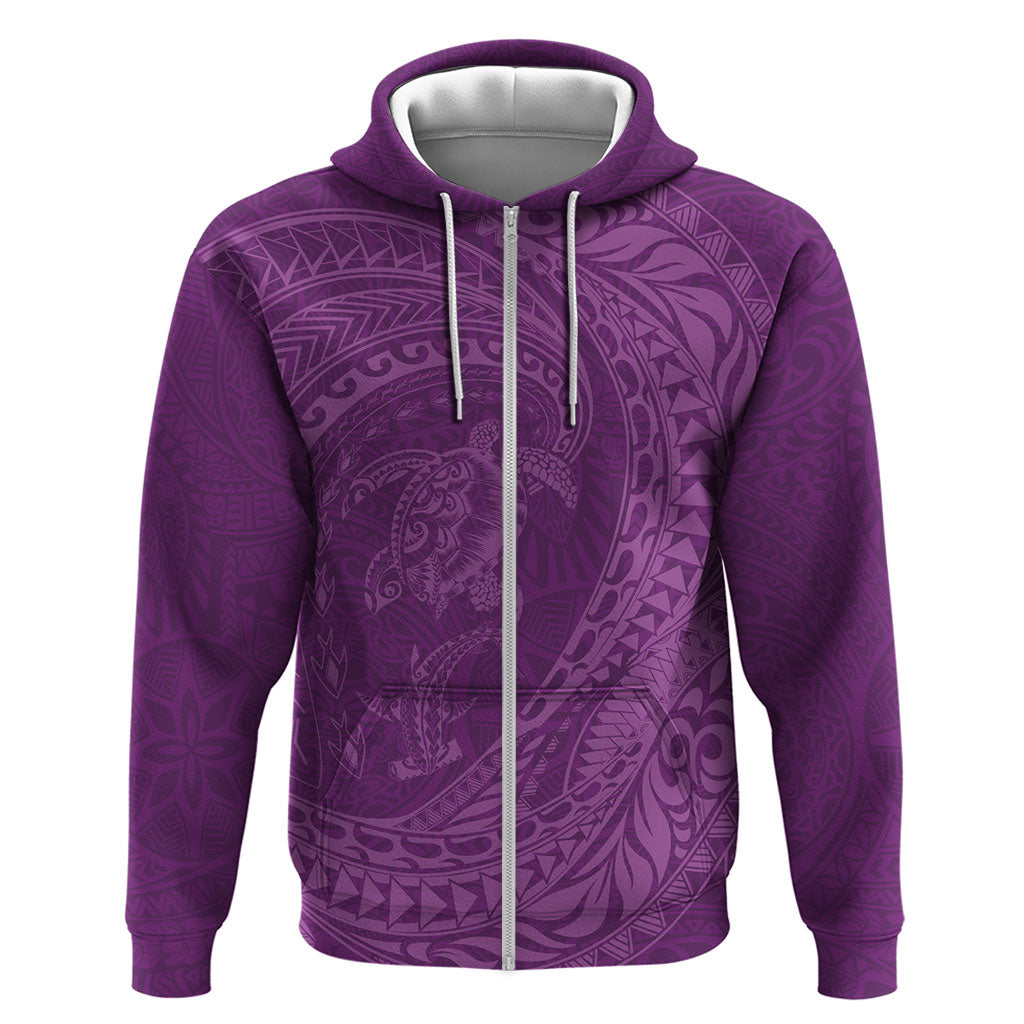 Hawaiian Turtle and Shark Zip Hoodie Kakau Tribal with Polynesian Pattern Pink Color