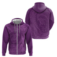 Hawaiian Turtle and Shark Zip Hoodie Kakau Tribal with Polynesian Pattern Pink Color