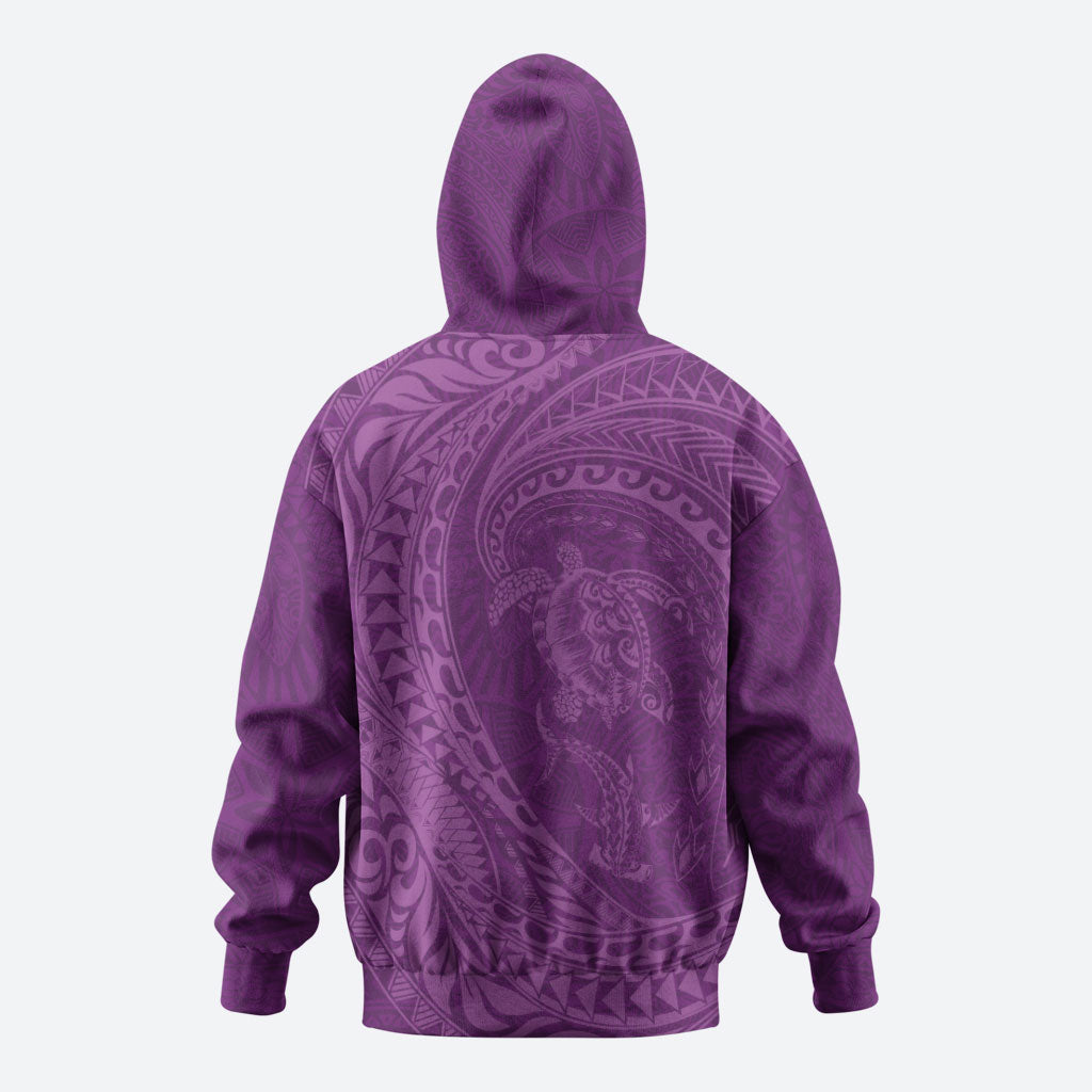 Hawaiian Turtle and Shark Zip Hoodie Kakau Tribal with Polynesian Pattern Pink Color