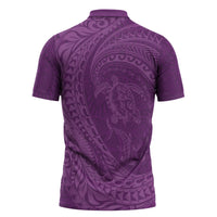 Hawaiian Turtle and Shark Zipper Polo Shirt Kakau Tribal with Polynesian Pattern Pink Color