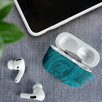 Hawaiian Turtle and Shark AirPods Case Kakau Tribal with Polynesian Pattern Turquoise Color