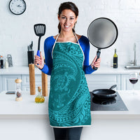 Hawaiian Turtle and Shark Apron Kakau Tribal with Polynesian Pattern Turquoise Color