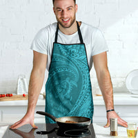 Hawaiian Turtle and Shark Apron Kakau Tribal with Polynesian Pattern Turquoise Color