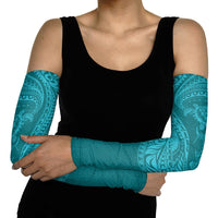 Hawaiian Turtle and Shark Arm Sleeves Kakau Tribal with Polynesian Pattern Turquoise Color