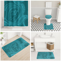 Hawaiian Turtle and Shark Bathroom Set Kakau Tribal with Polynesian Pattern Turquoise Color