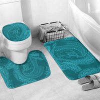 Hawaiian Turtle and Shark Bathroom Set Kakau Tribal with Polynesian Pattern Turquoise Color