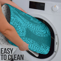 Hawaiian Turtle and Shark Bathroom Set Kakau Tribal with Polynesian Pattern Turquoise Color