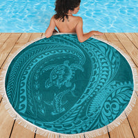 Hawaiian Turtle and Shark Beach Blanket Kakau Tribal with Polynesian Pattern Turquoise Color