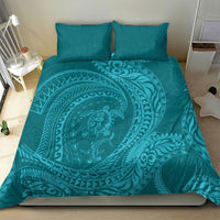 Hawaiian Turtle and Shark Bedding Set Kakau Tribal with Polynesian Pattern Turquoise Color
