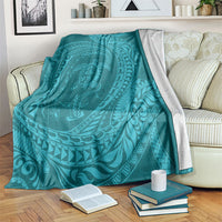 Hawaiian Turtle and Shark Blanket Kakau Tribal with Polynesian Pattern Turquoise Color