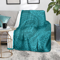 Hawaiian Turtle and Shark Blanket Kakau Tribal with Polynesian Pattern Turquoise Color