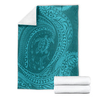Hawaiian Turtle and Shark Blanket Kakau Tribal with Polynesian Pattern Turquoise Color