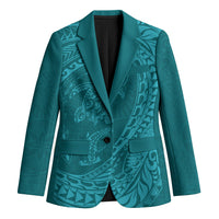 Hawaiian Turtle and Shark Blazer Kakau Tribal with Polynesian Pattern Turquoise Color