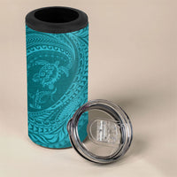 Hawaiian Turtle and Shark 4 in 1 Can Cooler Tumbler Kakau Tribal with Polynesian Pattern Turquoise Color