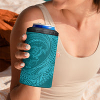 Hawaiian Turtle and Shark 4 in 1 Can Cooler Tumbler Kakau Tribal with Polynesian Pattern Turquoise Color